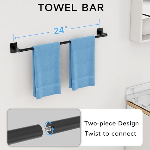 KLJKPA Black Bathroom Accessories Set, 4-Piece Bathroom Hardware Set | 24 inch Towel Bar, Towel Racks for Bathroom, Robe Towel Hooks, Toilet Paper Holder Wall Mounted - color: Black (4 Piece), size: 24 inch