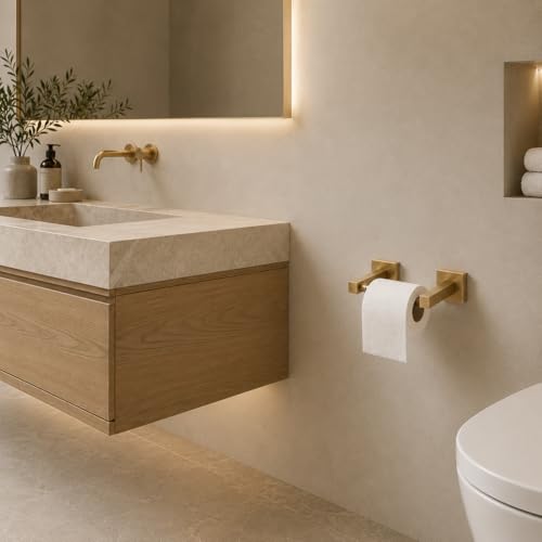 Brushed Gold Toilet Paper Holder Wall Mount, Bathroom Toilet Paper Holder for SUS 304 Stainless Steel, Double Post Pivoting Square Toilet Paper Roll Holder for Bathroom RV Paper Towels for TP - color: Square Brushed Gold