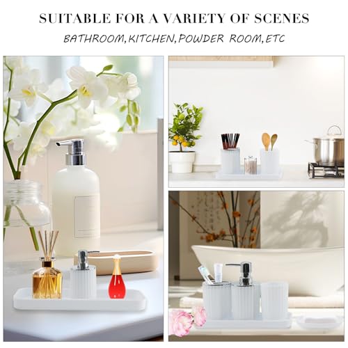White Bathroom Accessories Set, 10Pcs Bathroom Accessory Sets Complete with Trash Can, Shower Curtain, Vanity Tray, Soap Dispenser, Soap Dish, Toothbrush Holder&Cup, Toilet Brush&Holder, Qtip Holder - color: White