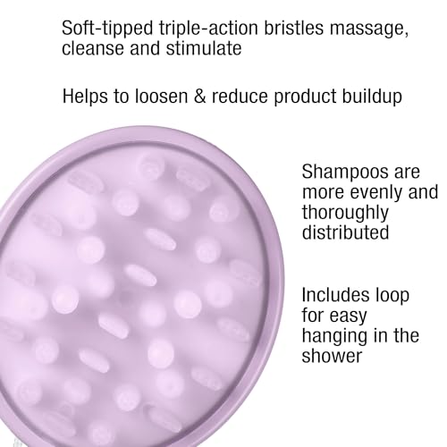 Conair Scalp Care Shampoo Brush, Scalp Massager with Triple-Action Bristles, Deep Cleansing & Exfoliating, Stimulates Circulation for Healthy Hair, Ergonomic Grip, Shower-Friendly, Purple, 1 Count