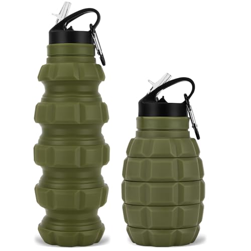 QiCheng&LYS Collapsible Water Bottle Sports Bottle 19.5OZ/580ml Travel Water Bottle for men women kids. BPA Free Food Grade Silicone. (Army green) - color: Army green