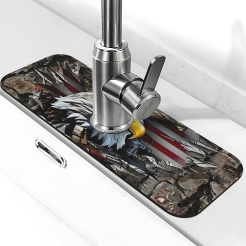 Eagle and National Flag Kitchen sink faucet pad, strong water absorption, anti slip, easy to clean, very suitable for splash and drip prevention, suitable for kitchens and bathrooms - color: Eagle and National Flag