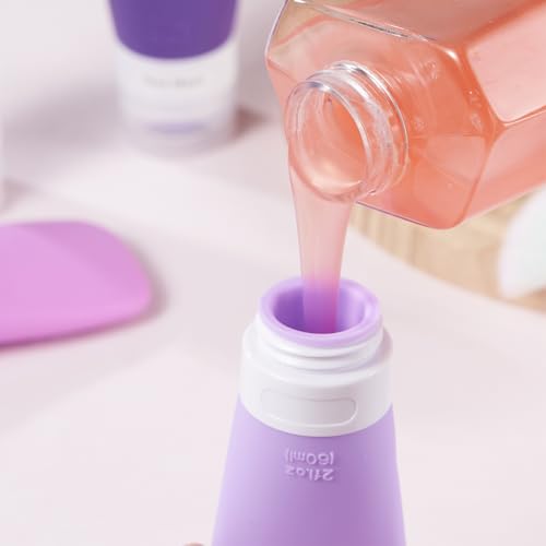 INSFIT Travel Bottles for Toiletries, TSA Approved 3oz Travel Size Containers, BPA Free Leak Proof Squeezable Silicone Tubes for Shampoo Conditioner Lotion Body Wash with Labels - color: Purple 2oz, size: 2 Ounce