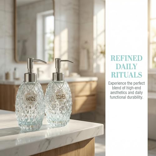 MALACHI Glass Soap Dispenser, 304 Rustproof Stainless Steel Pump, Refillable Multi‑use for Hand Soap, Dish Soap, Body Wash, Shampoo, Baby Wash for Bathroom Kitchen & Commercial - color: Green