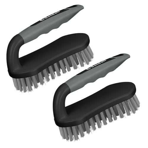 SetSail Scrub Brush, Heavy-Duty Scrub Brushes for Cleaning with Stiff Bristles Cleaning Brush for Shower, Bathroom, Carpet, Kitchen and Bathtub Scrubber - 2 Pack（Black Grey） - color: Black Grey