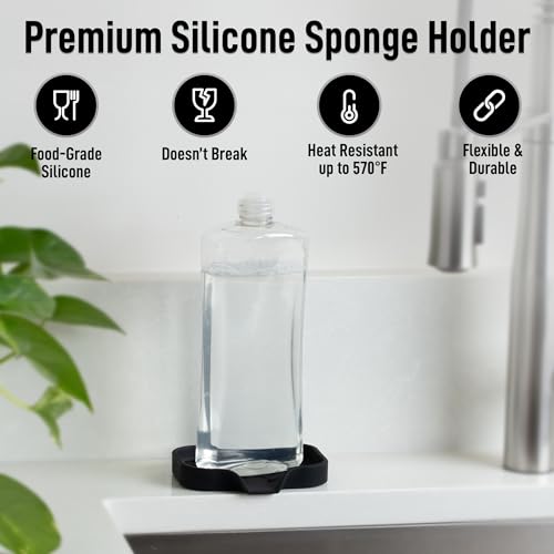 Zulay Kitchen Small Silicone Sponge Holder (4.9x3.3”) – Space-Saving Sink Organizer Tray for Sponge, Soap, Brush & More – Compact Non-Slip Dish for Kitchen & Bathroom (Black) - color: Black (Small), size: Small (4.9x3.3)