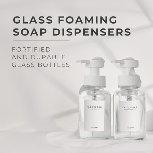 MaisoNovo Glass Foaming Soap Dispenser 14 Oz | Glass Bottles Pumps x 2 Clear - color: Clear Bottles/White Plastic Pumps/No Tray