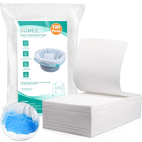 Oumee 120 Count Absorbent Commode Pads for Bedside Commode Bucket, Commode Liners Pads with Absorbent Gel, Potty Liner Pads for Adults Portable Toilet Bags Bedpans - size: 120