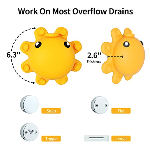 Bathroom Bathtub Overflow Drain Cover- Silicone Bath Tub Drain Cover, Tub Overflow Drain Stopper with Suction Cup Seal, Adds Inches of Water for Deeper Bath, Bathroom Accessories, Yellow - color: Yellow