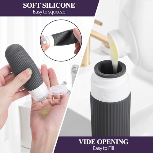 ME.FAN Travel Bottles for Toiletries,18 Pack Silicone Portable Size Bottle, TSA Approved Refillable Cosmetic Container Kits for Conditioner, Shampoo, Lotion,Face Cream - Black/White - color: Black/White