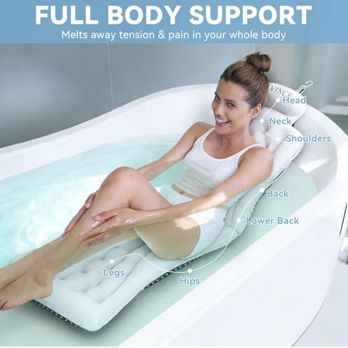 Full Body Bath Pillow for Bathtub RUVINCE Ergonomic Luxury Bathtub Pillow with Head,Neck, Shoulder and Back Support, 6D Bath Pillows for tub with 192 Powerful Suction Cups, Fits All Bathtub - color: White