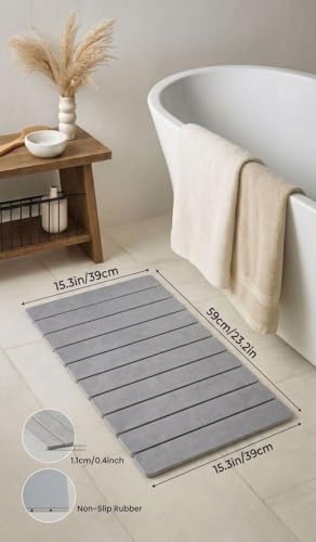 Premium Foldable Stone Bath Mat - Ultra Absorbent Quick Drying Compact Easy to Store & Clean Non-Slip Diatomaceous Earth Bath Shower Mat (Delicate Grey) - color: Light Grey