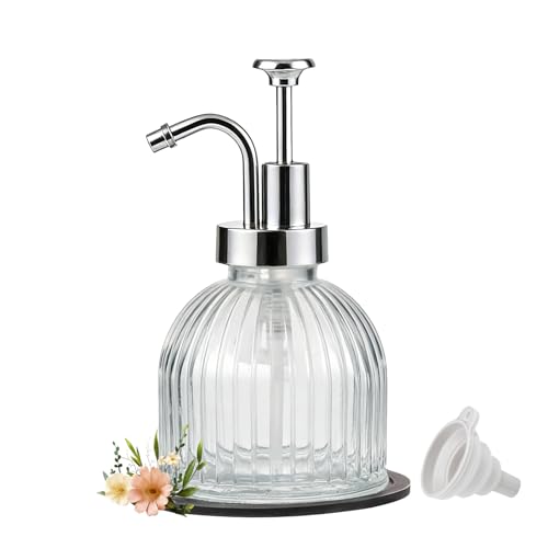 SheeChung 8 Oz Glass Soap Dispenser Bathroom, Clear Liquid Hand Soap Dispenser with Pump, Refillable Dish Soap Dispenser for Kitchen, Cute Modern Stripes Lotion Bottle, Shampoo (Silver Pump, 1 Pack) - color: Clear-silver Pump, 1 Pack