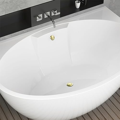 Tip Toe Bathtub Drain Conversion Kit Assembly, Tub Drain Plug Trim Set Bath Tub Drain Stopper with Two-Hole Overflow Faceplate (Brushed Gold) - color: Polished Brass