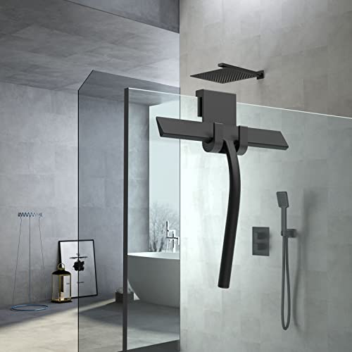 Silicone Shower Squeegee, Black, 9 inch | All-Purpose, For Shower Glass Door Window Mirror Tile Car Walls, 2 Hooks Included, Bathroom Accessories - size: 9 inch( 2hooks)