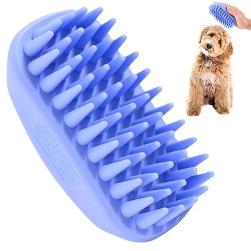 Bath Brush for Pet Grooming & Massage - Rubber Scrubbing Brush for Showers, Ideal for Long & Short Haired Dogs and Cats, Essential Puppy Accessory, Long Pins [We Love Doodles] - size: Long Pins