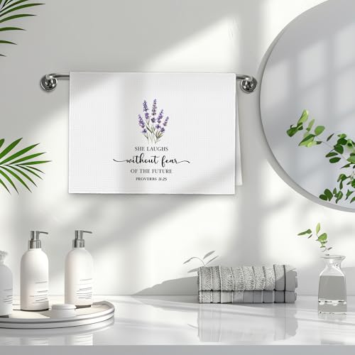 Christian Floral Kitchen Towels, Proverbs 31 Bible Verse Lavender Flower Kitchen Towel Decorative Set, Proverbs 31 Woman Gifts, Religious Floral Hand Dish Tea Towels for Bathroom Decor - color: Bible Floral-3