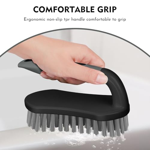 SetSail Scrub Brush, Heavy-Duty Scrub Brushes for Cleaning with Stiff Bristles Cleaning Brush for Shower, Bathroom, Carpet, Kitchen and Bathtub Scrubber - 2 Pack（Black Grey） - color: Black Grey