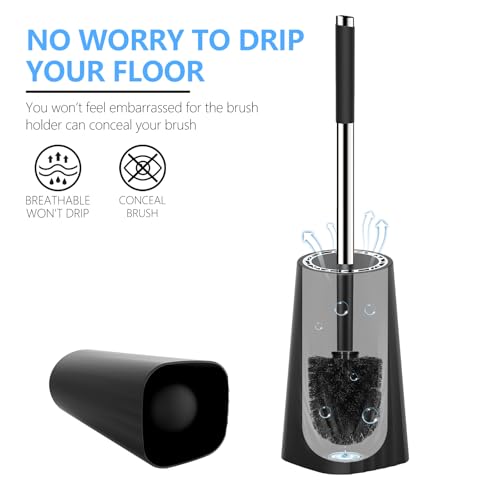 SetSail Toilet Brush, Compact Size Toilet Bowl Brush and Holder Toilet Brushes for Bathroom with Stainless Steel Handle Toilet Cleaner Brush with Durable Scrubbing Bristles, 2 Packs - color: Black, size: 2 packs