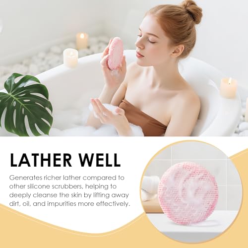INNERNEED Food-Grade Silicone Body Scrubber Gentle Cleansing Brush with Exfoliating Net Sponge Bath Scrubbing Washcloth Case, More Hygienic and Well Lather (Pink Set) - color: (Set4) Pinkset