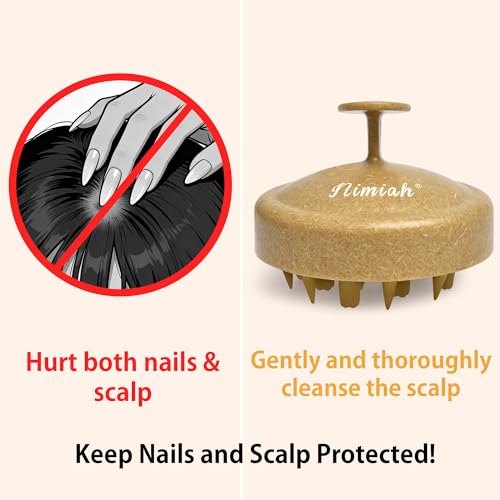 Nimiah Scalp Massager Hair Growth - Natural Coconut Shell Shampoo Brush with Dual Silicone Bristles for Dandruff Removal Stress Relax, Wet & Dry Use Scalp Scrubber for Thick Thin Curly Hair