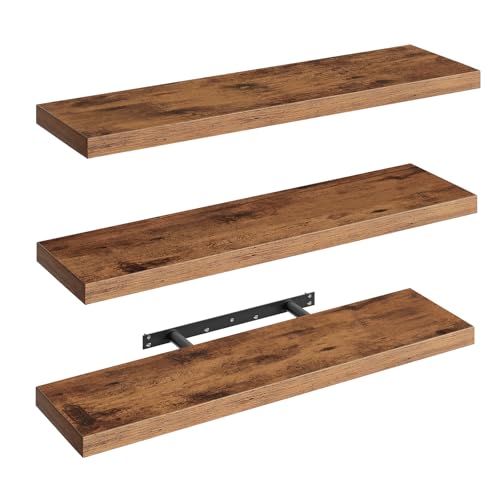 RALGEND Floating Shelves for Wall, 1.5" Thick Wall Shelf Set of 3 with Invisible Brackets, L31.5 x W7.9 Hanging Shelves Farmhouse Home Decor for Bathroom, Living Room, Bedroom, Rustic Brown 8301BJP3BF - color: Rustic Brown, size: 31.5 Inches