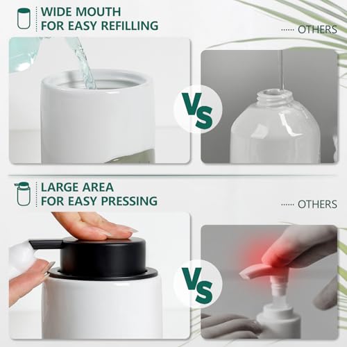 Bosilunlife Ceramic Soap Dispenser Set with Sponge Cup, Brush Cup & Tray | 4-Piece Ceramic Set Includes 12 Oz Foam Soap Dispenser, Sponge Cup, Brush Holder and Tray for Kitchen or Bathroom Counters. - size: Foam Pump