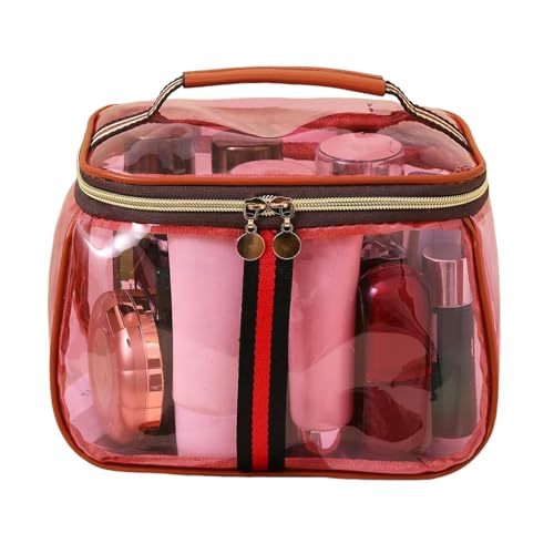 New Retro Vintage Vanity Bag - Clear Makeup Organizer with Handle, Waterproof Transparent Toiletry Bag, Large Capacity Makeup Storage - Case for Women for Travel & Home (Pink) - color: Pink
