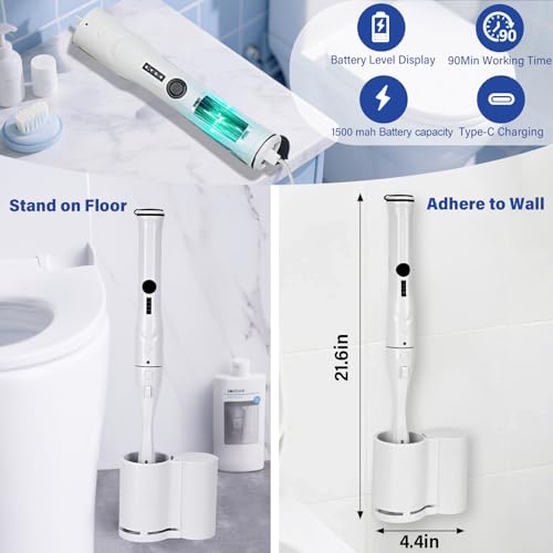Electric Toilet Brush Scrubber and Holder Set,Electric Toilet Bowl Cleaning Kit with 8 Disposable Refill Heads,Hard Nylon Brush and Soft Silicone Brush