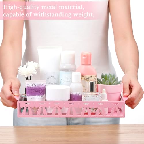 Pink Bow Toilet Paper Basket Cute Metal Toilet Tank Paper Holder with Handle Pink Bow Bathroom Storage Organizer Coquettish Preppy Accessories Decor for Bathroom Restroom - style: Pink Bow
