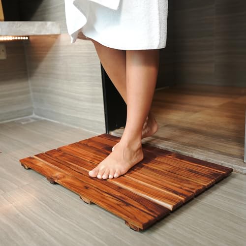 VaeFae Teak Shower Mat, Non-Slip Bath Mat, Luxury Spa Mat, Wooden Mat for Bathtub (Large) - size: 26" x 17" (Rectangular)