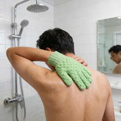 Exfoliating Bath Gloves 2 Pairs - Heavy Texture Body Scrub Gloves for Shower, Spa, Massage and Body Scrubs, Dead Skin Remover, Washing Gloves with Hanging Loop(Light Green) - color: Green2