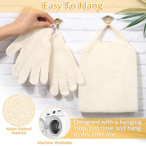 Anezus Exfoliating Back Scrubber Bath Gloves Set, Exfoliating Shower Towel with Shower Gloves for Body Scrub, Back Cleaner Wash Gloves to Remove Dead Skin (Beige) - color: Beige
