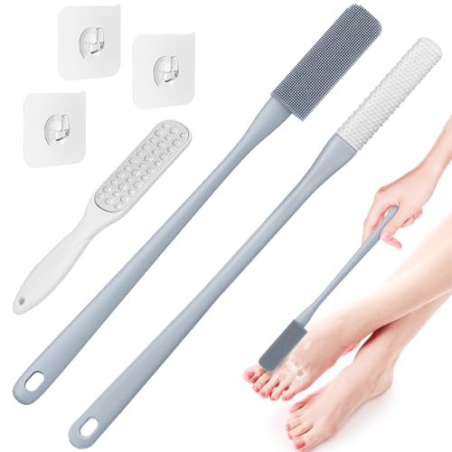 Pack of 3 Silicone Toe Cleaning Brush,Soft Brush Foot Scrubber Long Handle Bathroom Shower Bath Brush Wet and Dry Use for Seniors,Elderly, Men and Women (Grey) - color: Grey