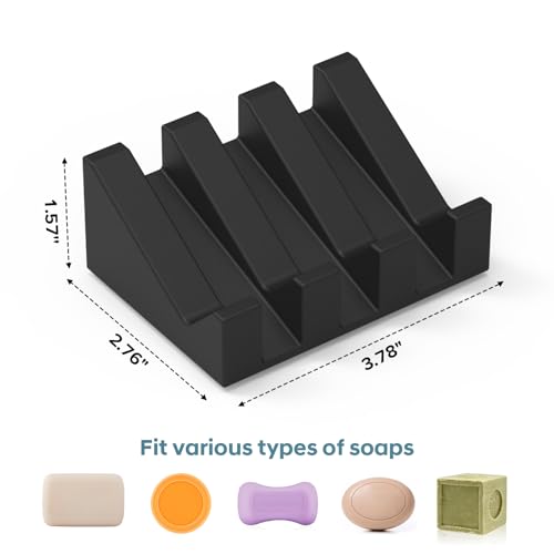 Soap Dishes with Suction Cups, Silicone Soap Holder & Saver with Drainage, Bar Soap Holder for Shower for Bathroom, Kitchen, Bathtub, Easy to Clean, Keep Soap Dry, Extend Soap Life(Black) - color: Black