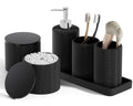 6-Piece Black Bathroom Set - Mesh Textured Resin Bathroom Accessories Set with Soap Dispenser, Toothbrush Holder, Cup, Vanity Tray & Apothecary Jars for Small Spaces - color: Black - Mesh Textured
