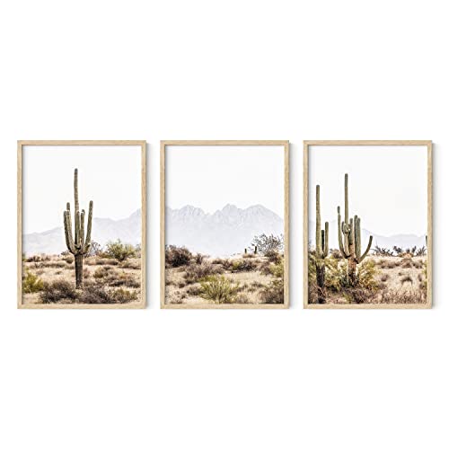 HAUS AND HUES Framed Western Wall Art - Set of 3 Desert Art, Cactus Decor, Landscape Poster, Southwest Joshua Tree Print (12x16, Beige Framed) - color: Desert Landscape, size: 12"L x 16"W, style: Beige Framed