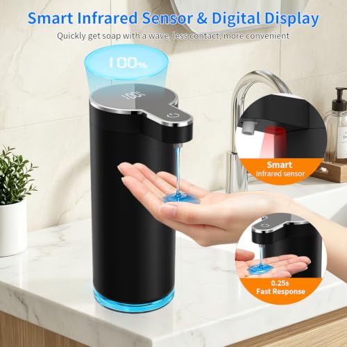 Automatic Liquid Soap Dispenser, 304 Stainless Steel Bottle Body &12 oz/350ml Rechargeable, 4 Adjustable Liquid Levels, IPX5 Waterproof for Bathroom,Kitchen,Hotel(Stainless Steel for Liquid Soap) - color: St-01 Liquid Black