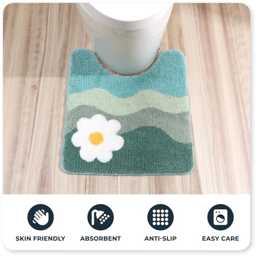 Cute Toilet Rug U Shaped, Microfiber Bathroom Toilet Rugs Non Slip Bath Mat Toliet Rug Machine Washable Absorbent Bathroom Rugs 20 x 22 Inches, Flower - color: Flower
