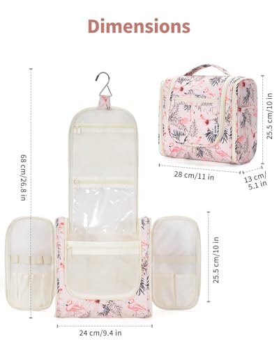 Narwey Hanging Toiletry Bag for Women Travel Makeup Bag Organizer Toiletries Bag for Cosmetics Essentials Accessories (Large, Beige Bird) - color: B-Beige Bird, size: Large