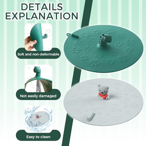 2Pcs Dinosaur & Grizzly Bear Flat Tub Stoppers | Cartoon Bathtub Stoppers, For Bathtub and Washbasin, Ceramic Washbasin Plug - color: Mixcolor3