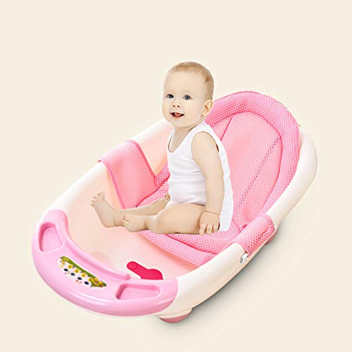 Adjustable Baby Bath Support Mesh Sling Non-Slip Infant Bathtub Shower Net Breathable Newborn Bath Cushion Pad Quick Drying Bathing Sling for Toddler Aged 0-3 (No Bathtub) - color: pink