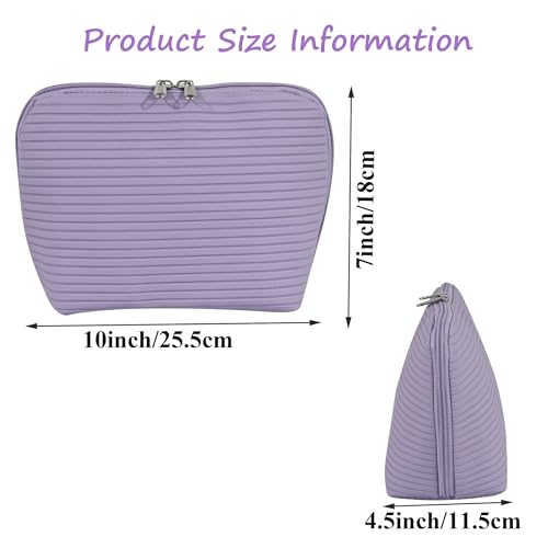 Travel Makeup Bag for Women, Waterproof Stand Up Cosmetic Bag with Brush Holders, Organizer Bag with Compartments, Fold-Down Design for Skincare, Toiletries & Essentials (Purple, Medium) - color: Purple, size: Medium