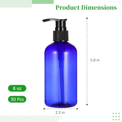 30 Pcs Empty Pump Bottles, 8 oz Refillable Lotion Dispensers | 250ml Capacity, Plastic Pump Bottles, For Shampoo, Conditioner, Cream, Lotion And Liquid Soap - color: Blue