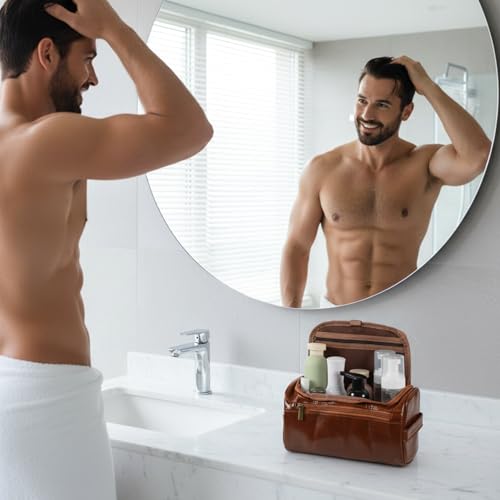 6 Pcs Toiletry Bag for Men Set of 6 Leather Toiletry-Bag for Men with Hook Premium Waterproof Kit Groomsmen Toiletry Bags PU leather cosmetic bags for Travel Essentials Gifts