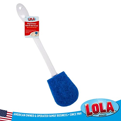 LOLA Bath & Toilet Bowl Scrubber Brush w/Comfort Handle, 2 Pack, w/Hang Hole. Non-Scratch, Removes Rings w/Scrubbing Pad, 2 Pack