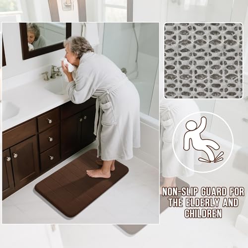 Yimobra U-Shaped Toilet Bath Mat Set 2 Piece - Super Soft Absorbent Quick Dry Memory Foam Bathroom Rugs, Machine Washable Non Slip Floor Carpet for Tub Shower & Single Sink (17x24 & 24x20, Brown) - color: Brown, size: 24x17+24x20 Inch