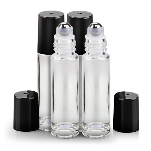 sungwoo 4 Pack Roller Bottles, 10 ml Essential Oil Glass Roller Bottles with Stainless Steel Roller Balls Clear - color: Clear, style: 4 Pack