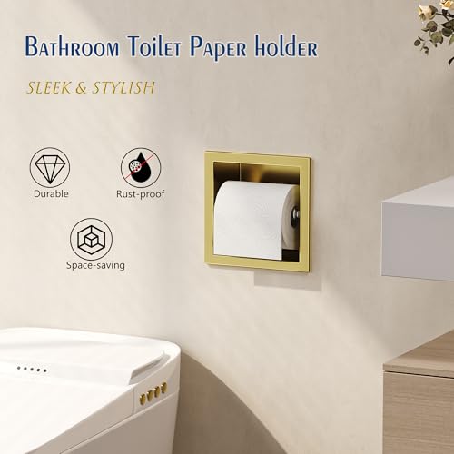 Neodrain Gold Recessed Toilet Paper Holder, 304 Stainless Steel Built-in Tissue Paper Roll Holder, Roll Paper Holder for Bathroom Wall - color: Gold, size: 6X6In