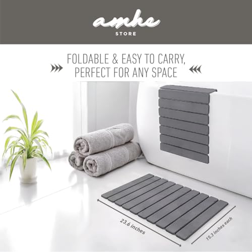 Amhe 2 Pack Foldable Stone Bath Mat – Non Slip Bathroom Rug, Lovely & Super Absorbent Diatomaceous Earth Mat, Quick Dry Bath Mat, Bathroom Floor Mat, Also Use as Stone Drying Mat for Kitchen Counter